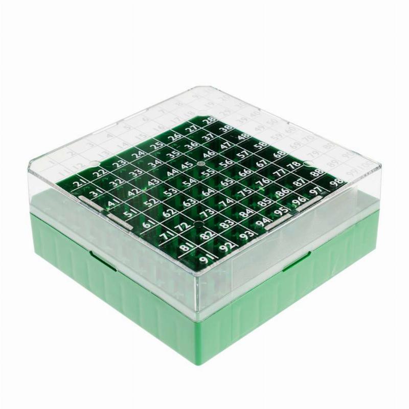 Штатив BIOSIGMA CRYOGEN® BOX на 100 місць для 1.2-2 мл. пробірок, сітка зеленого кольору, BSM58100/V